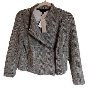 Banana Republic Factory Womens SP Grey Plaid Quilted Crop Moto Jacket Academia